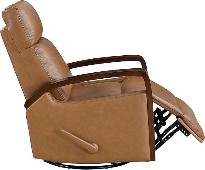 Lexicon 360 Degree Swivel Glider Reclining Chair Breathable Faux Leather Manual Recliner Comfy Nursery Glider Recliner Wood Arms Pull Handle for Living Room/Office/Bedroom/Apartment Camel Brown