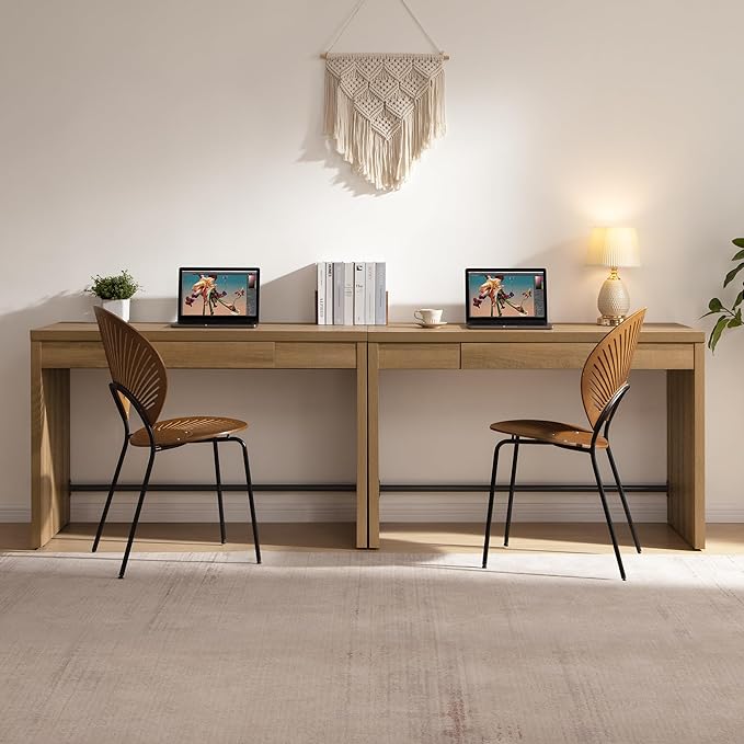 SICOTAS Home Office Executive Desk - 47-Inch Computer Desk with Drawer Farmhouse Writing Study Desk with StorageBoho Makeup Vanity Table for Bedroom (Reclaimed Caramel Oak 2 Pieces)