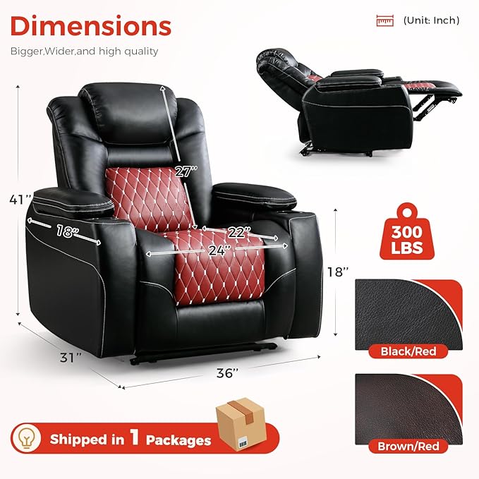 ANJ Power Recliner ChairHome Theater Seating with Adjustable HeadrestCup HoldersUSB PortHidden Arm Storage(Black)