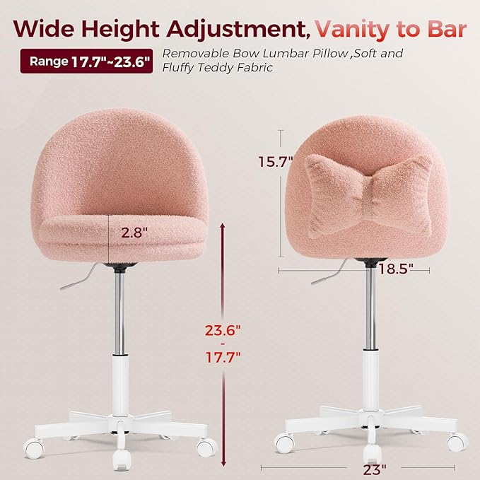 COMHOMA Vanity Chair with Teddy Velvet Small Tall Armless Chair with Back Cute Candy Chair for Girls Gift Living Room/Makeup Room/Bedroom/Kitchen (Height Use: Adjustable from Desk to Bar Height)