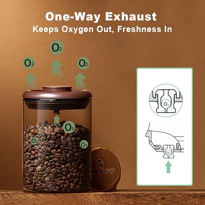 Ankou Glass Coffee Canister 900ml x 2 Jar Airtight Food Storage Container with Pop Lid Kitchen High Borosilicate Glass Contianers For Tea Coffee Bean Sugar