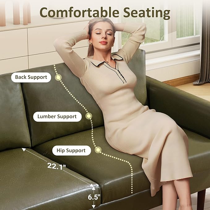 Tbfit Loveseat Faux Leather Sofa Couches for Living Room Bedroom &amp Office Olive Green