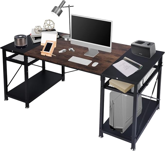 Computer Home Office Desk 48 inch Desk with 4 Storage Shelves &amp Hooks Study Simple Computer Desk with Splice Board Student Study Desk Laptop Table for Home Office Bedroom Gaming Room