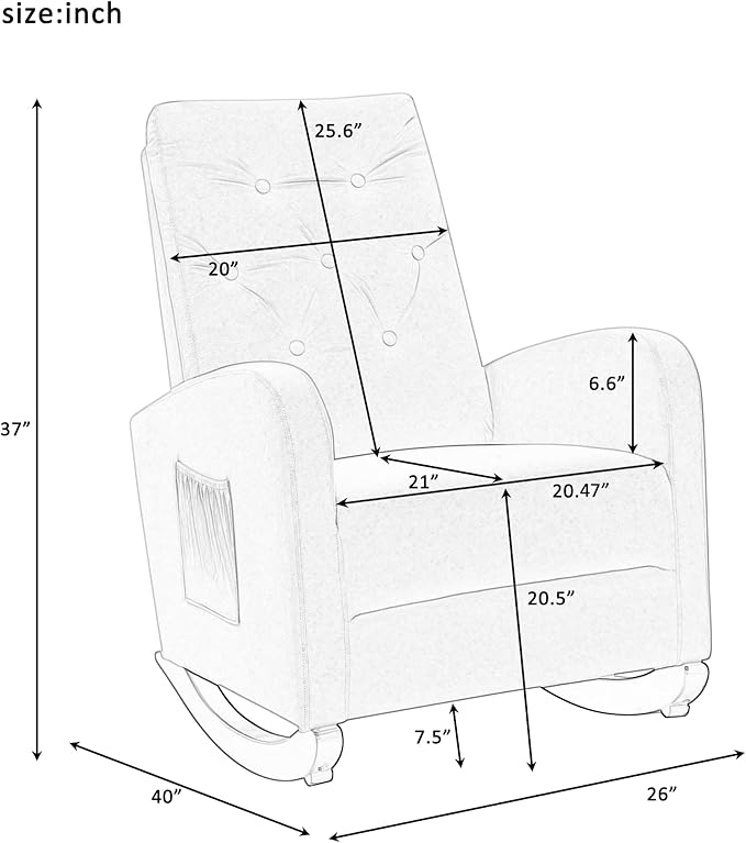 Cozy Linen Reclining Rocking Chair with Side Storage Pocket Comfortable Button Tufted Rocker Elegant and Functional Rocking Recliner Chair Ideal for Living Room &amp Nursery Grey