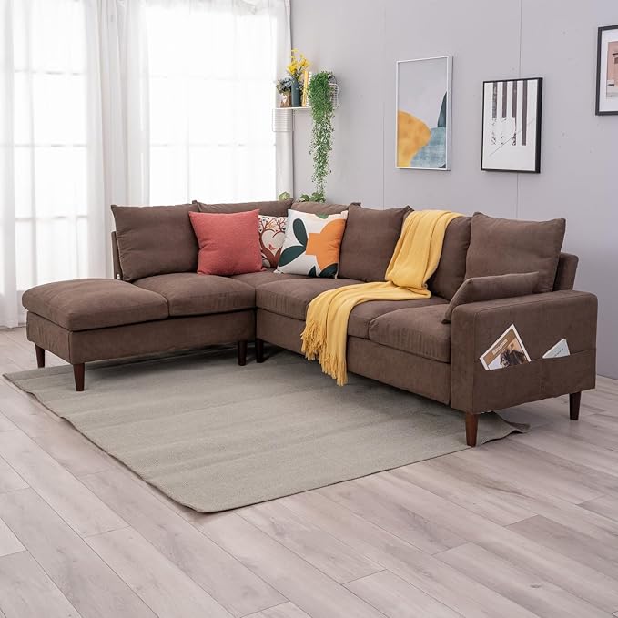 Panana Sectional Sofa Modern Large L Shape Corner Chaise Sofa Sectional Sofa Couch for Apartment Sectional Set with USB Port (Brown 6 Seater Corner with Built in USB Port Chaise)