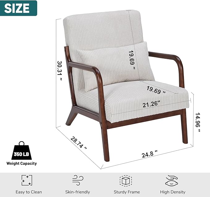 JOYBASE Mid Century Modern Accent Chair Lounge Reading Armchair with Wood Frame for Living Room Office Bedroom (Polyester Fabric Antique Beige)
