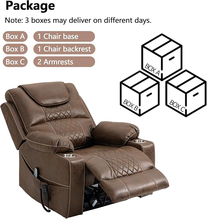 Large Power Lift Recliner Chair Sofa with Massage and Heat for Big and Tall ElderlyInfinite PositionsDual MotorCup HoldersExtended FootrestAir Leather Home Theater Seat