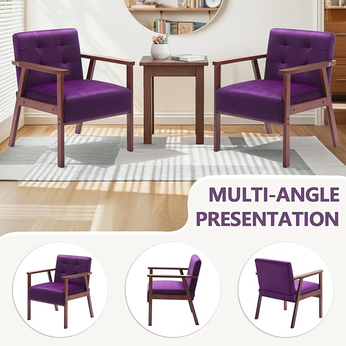Anwick Mid-Century Modern Accent ChairPU Leather Living Room Chair with Solid Wood FrameComfy Armchair Lounge Reading Chairs for Bedroom Office (Purple)