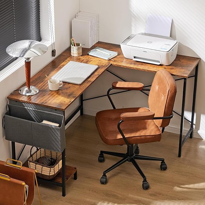 infiniPower L Shaped Desk Gaming Computer 50 Inch Reversible Corner Table PC Work Table for Writing Study Student with Wood Tabletop Metal Frame CPU Stand Side Bag for Home Office Small Place