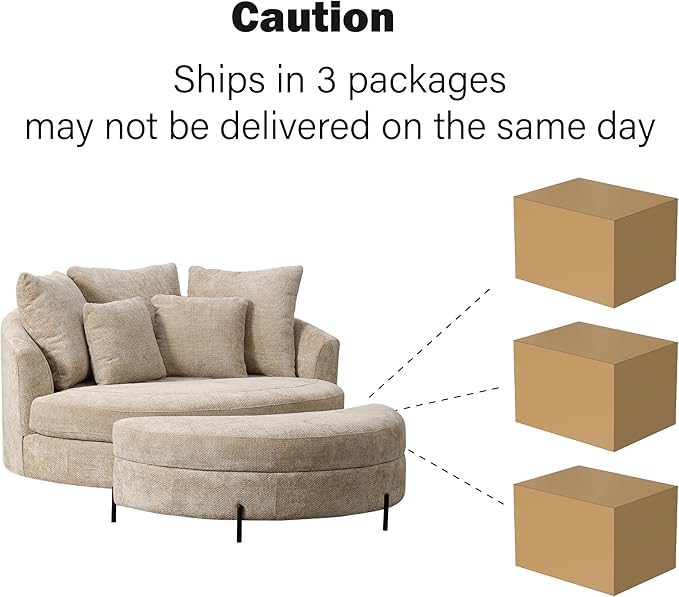 Chifee &amp Vingol 59.8 W Oversized Accent Barrel Chair Large Round Chair with Ottoman &amp Movable WheelsWheat