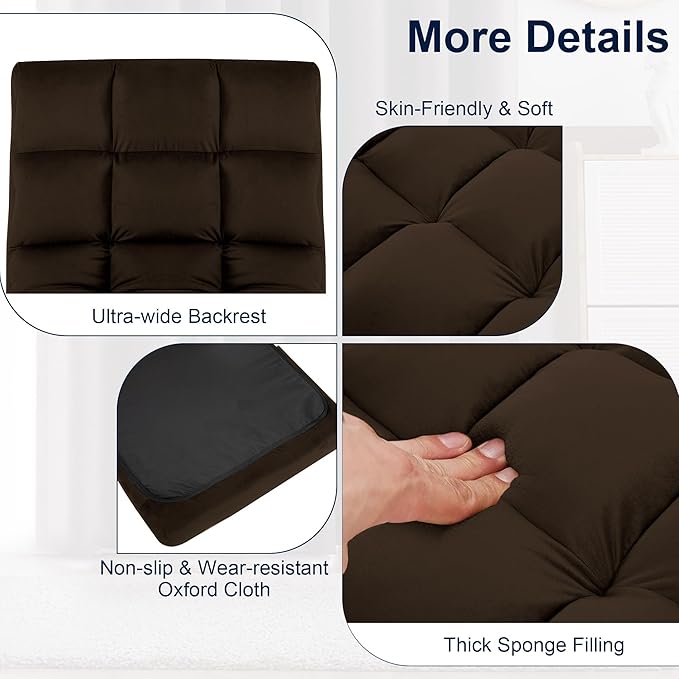 Floor Chair 24 inches Wide Oversized Velvet Armless Lay Flat Floor seat Padded Meditation Chair with 6 Adjustable Position Ergonomic Comfortable Convenient(LRSF-015-BROWN)