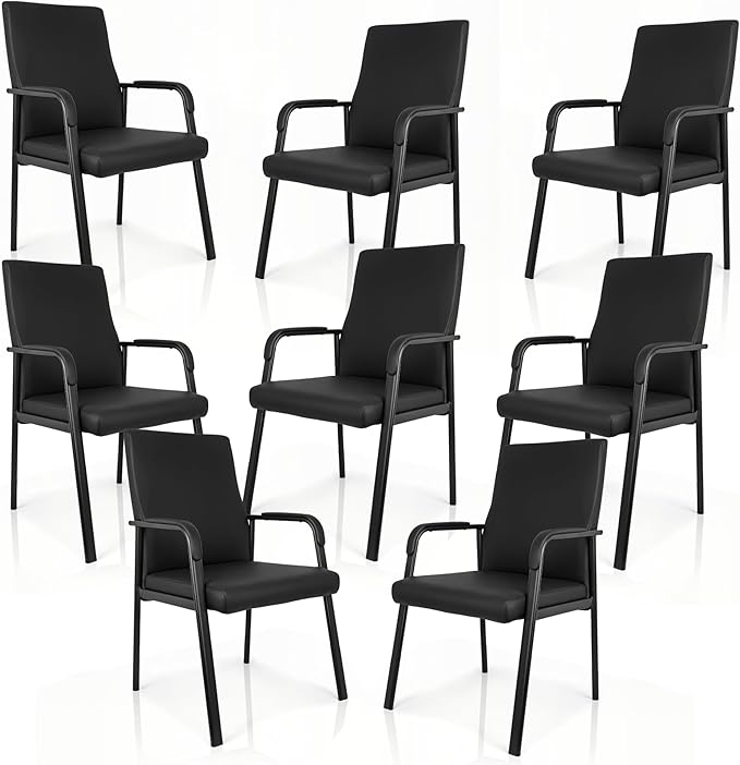 Leather Office Guest Chair Guest Conference Room Chair 600 LBS Capacity High Back Reception Chair with Padded Armrests No Wheels Black - 10 Pack