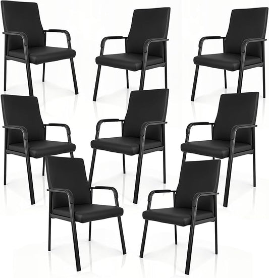 Leather Office Guest Chair Guest Conference Room Chair 600 LBS Capacity High Back Reception Chair with Padded Armrests No Wheels Black - 10 Pack