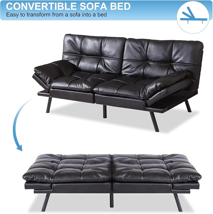 MUUEGM Futon Sofa Bed Couch Sofa Memory Foam Futon Sleeper Sofa Loveseat Convertible Couch Bed for Small Compact Spaces Apartment Black