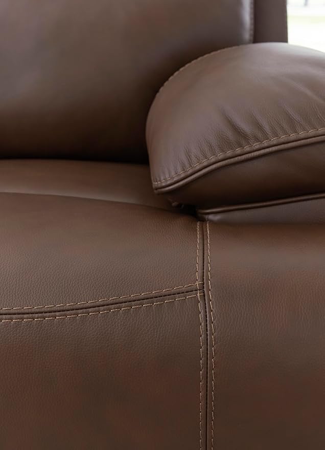 Signature Design by Ashley VonRyan Modern Leather Upholstered Power Recliner with Adjustable Headrest and USB Port Dark Brown