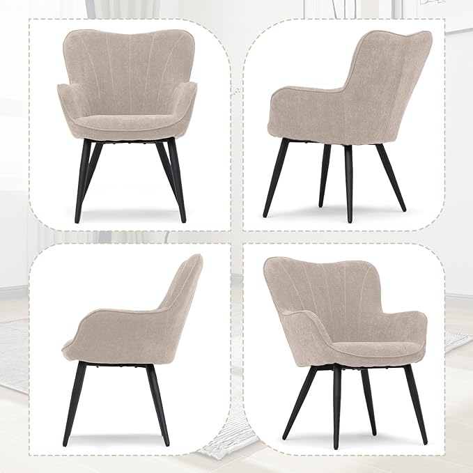 Athena Collection Wingback Accent Chair for Living Room Upholstered Arm Reading Chair for Adults Cozy Linen Fabric Armchair with Metal Legs for Bedroom Makeup Office Beige