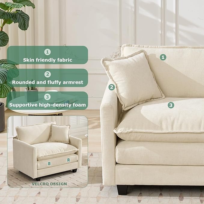 Sofa Couch for Living RoomModern Modular Sectional Sofa 2-Seat 78 Chenille Removable Memory Foam Sofa with 2 Throw Pillows2 Lumbar Pillowsfor Bedroom ApartmentBeige
