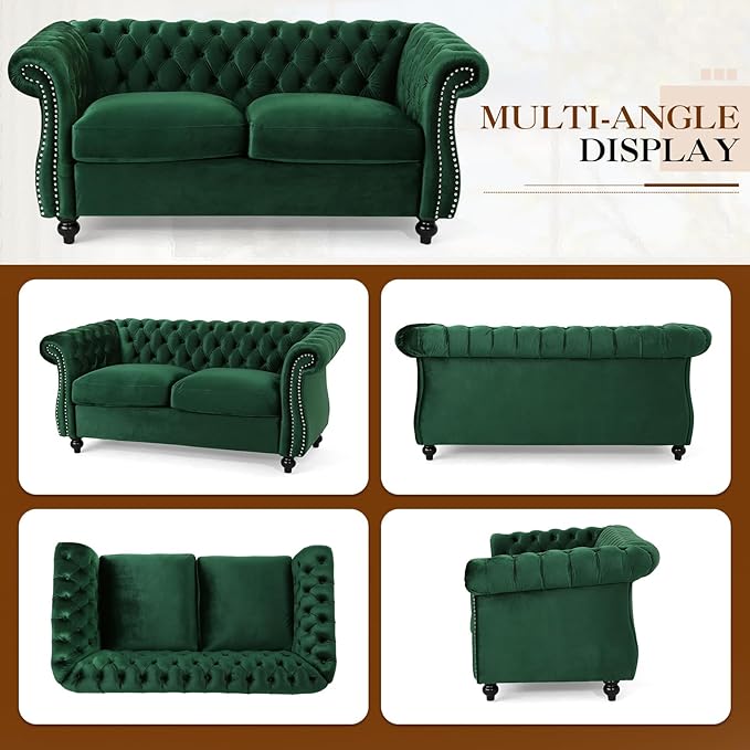 61W Mid Century Modern Chesterfield CouchUpholstered Velvet Loveseat Sofa with Button Tufted &amp Rolled ArmrestsComfy Deep Seat Sofa with Nailhead Trim &amp Gourd Legs for Living RoomApartment(