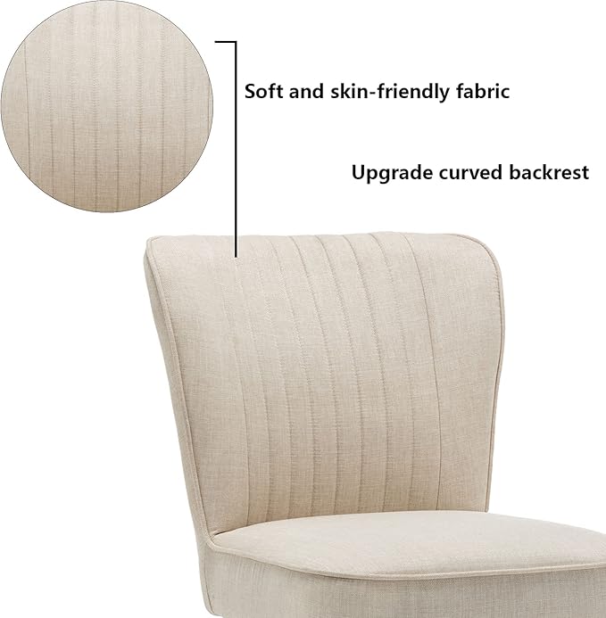 annjoe Armless Dining Chair Accent Chairs Upholstered Slipper Chair Single Sofa Living Room Chairs with Metal Leg Set of 2 for Home Kitchen Office Bistro Cafe Ivory