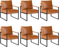 INZOY Accent Arm Chair with Metal Frame Set of 6 Comfy Living Room Chair with Plump Backrest and Cushion Mid Century Modern Chair with Sturdy Structure Easy to Clean Brown