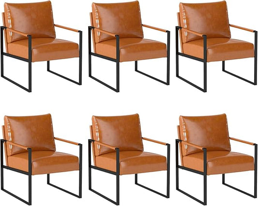 INZOY Accent Arm Chair with Metal Frame Set of 6 Comfy Living Room Chair with Plump Backrest and Cushion Mid Century Modern Chair with Sturdy Structure Easy to Clean Brown