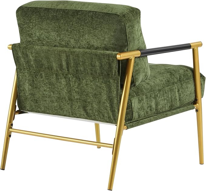 Modern Accent Chair Lounge Arm Chair Upholstered Armchair with Plush Cushions Single Chairs with Metal FrameWooden Armrest - Perfect for OfficeLiving RoomBedroomGold+Green