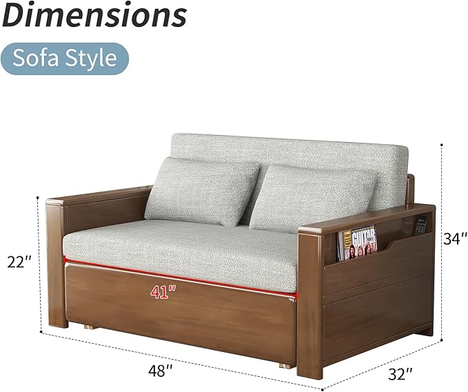 48full double size grey cushion convertible sofa sleeper with storagesectional sleeper sofa with reversible chaisewood sofa bed 3 in 1 pull out couch bed for livingroomapartmentbedroomoffice