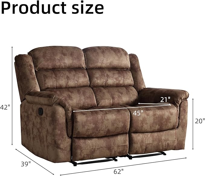 EBELLO Loveseat Recliner Sofa for Living Room Extra Wide Modern Overstuffed 2 Seat Reclining Sofa Chair Breathable Fabric Dual Manual Recliner Brown