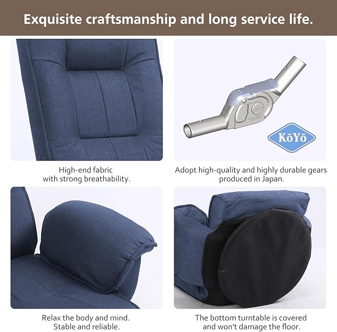 FLOGUOR 360 Degree Swivle Adjustable Floor Chair Chaise Lounge Indoor Folding Lazy Sofa with Armrests and Side Pocket Adults Gaming Chairs for Living Room Bedroom Factory Price 201 (BL)