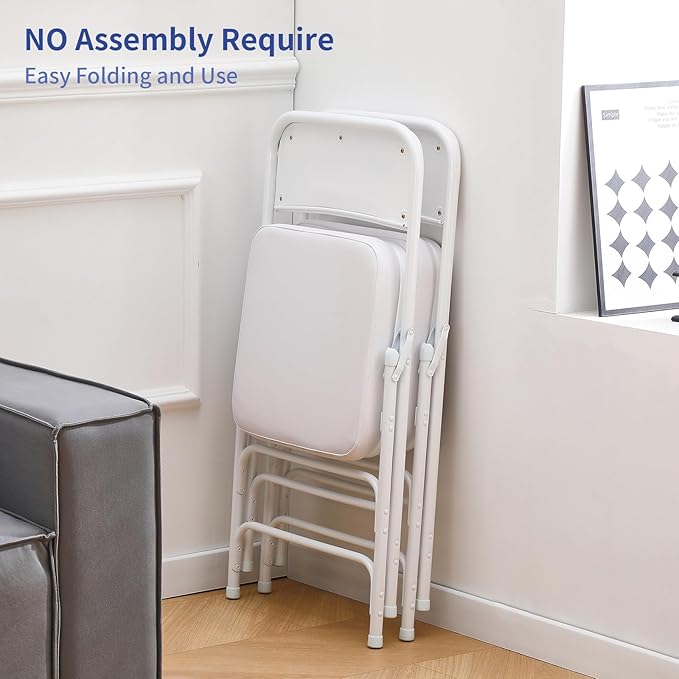 KAIHAOWIN Metal Folding Chairs with Vinyl Padded Seat Indoor Comfortable Upholstered Foldable Chairs with Ultra Thick Cushion-White