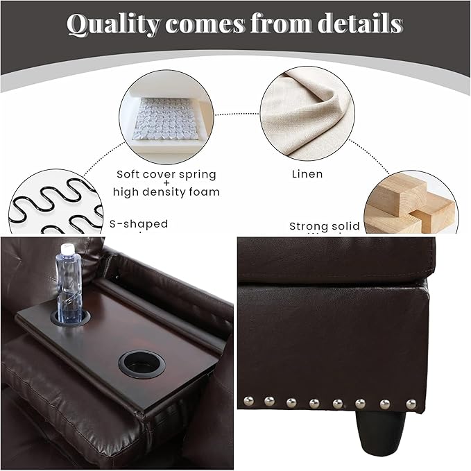 FONTOI Leather Sectional Couch with Otttoman 97 L Shaped Couch Sectional Sofa for Living Room Modern Modular Couches with Cup Holders for Bedroom Apartments Brown