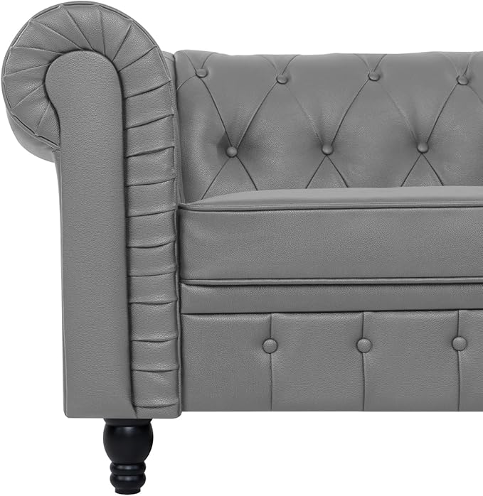 Naomi Home Chesterfield Sofa Set with Accent Chair Modern Leather Living Room Furniture with Tufted Design Perfect for Bedroom or Living Room Dcor Gray/PU/Loveseat