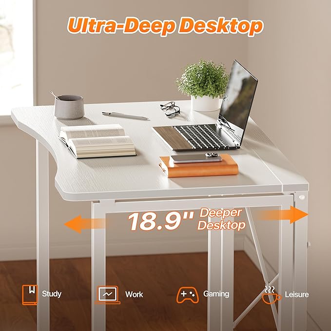 Huuger Folding Desk for Small Spaces 31.5 Inch Foldable Computer Table for Home Office Study Bedroom Dorm Space Saving Small Writing Work Office Computer Desk Easy to Fold White