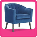 Ivey Barrel Chair Button Tufted Plush Back Cushion Luxury Black Wooden Legs Modern Living Room Upholstery Accent Furniture Blue Velvet