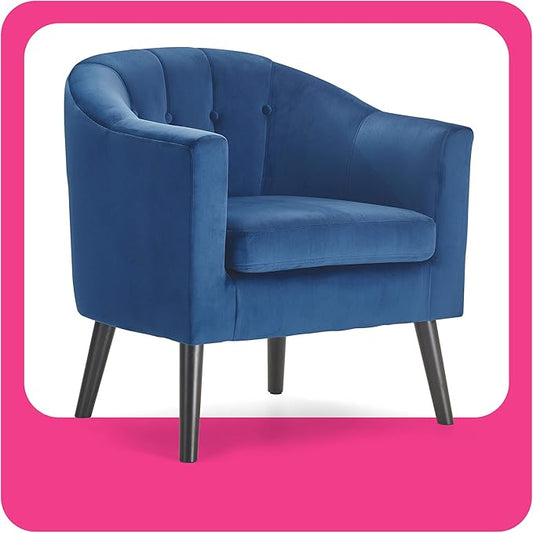 Ivey Barrel Chair Button Tufted Plush Back Cushion Luxury Black Wooden Legs Modern Living Room Upholstery Accent Furniture Blue Velvet
