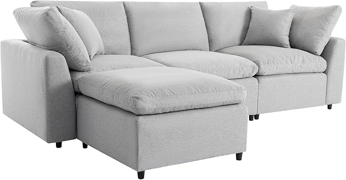 kevinplus 104 Sectional Sofa Couch Cloud Sofa Couch Dupes with Feather Filled for Living Room L-Shaped 3-Seat Sofa Couch for Apartment Washable Cushion Cover &amp Convertible Ottoman Light Gray