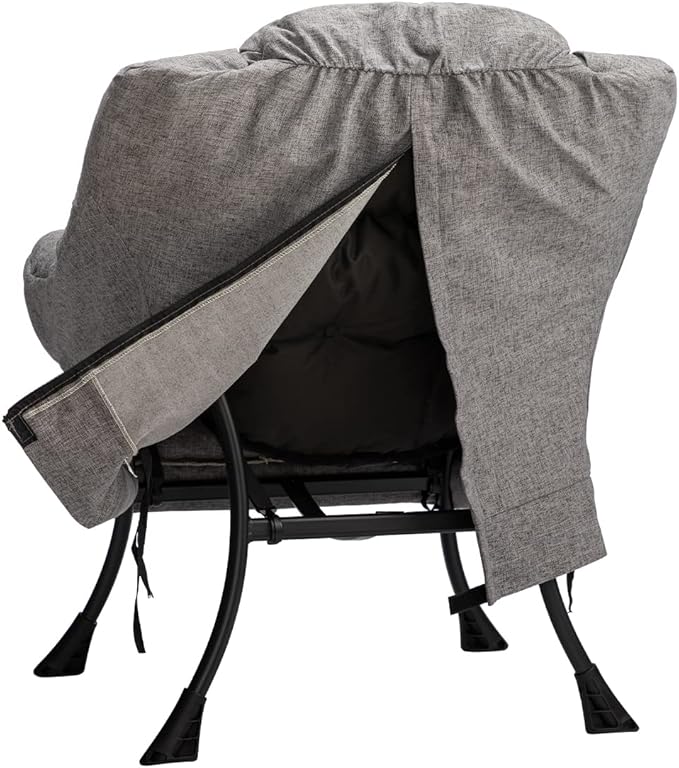 HollyHOME Lazy Chair with Armrest and Side Pocket Comfy Accent Lounge ChairLeisure Sofa Armchair for Living Room Bedroom Dorm or Small Spaces Oversized Reading Sofa ChairCotton-Linen Grey