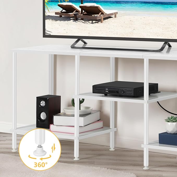 TV Stand for Bedroom up to 50 Inch Modern TV Stands with Power Outlets Small Entertainment Center with Storage 3 Tier TV Cabinet Console Table for Living Room Bedroom Office White
