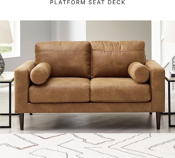 Signature Design by Ashley Telora Modern Faux Leather Loveseat with 2 Bolster Pillows Dark Brown