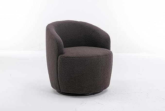 kevinplus Swivel Barrel Chair Accent Armchair for Living Room Bedroom 360 Degree Modern Round Upholstered Single Sofa Couch Chair Cozy Small Swivel Chair for Apartment Teddy Fabric Dark Grey