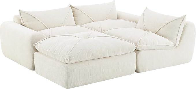 116 Modular Sectional Sofa with OttomanCloud Sectional CouchNo Assembly RequiredModern Modular L-Shape SofaBoucle FabricBoneless Upholstered Couches for Living Room BedroomSoft Cream White