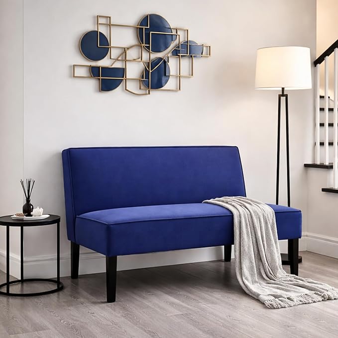 50'' Loveseat Sofa Modern Two-Seater Compact Upholstered Sofa for Small Space Bedroom Hallway Bench Royal Blue.