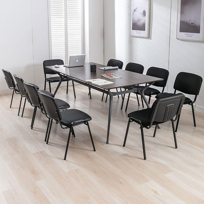 Black Stackable Office Chairs no Arms Set of 10 PU Leather Reception Chairs Ergonomic Conference Desk Chairs for Meeting/Events/Hall/Training Room
