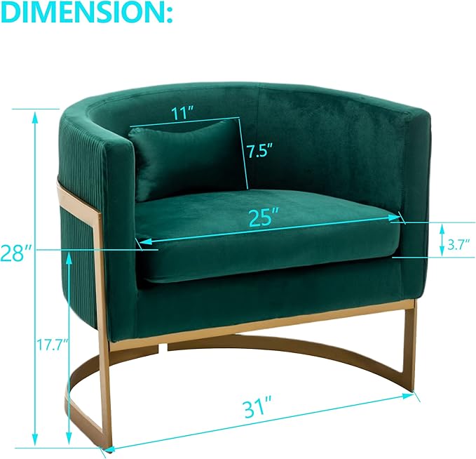 Velvet Accent Chair Green Modern Upholstered Barrel Chair Wide Arm Chairs for Living Room Bedroom Club Side Chairs with Gold Legs