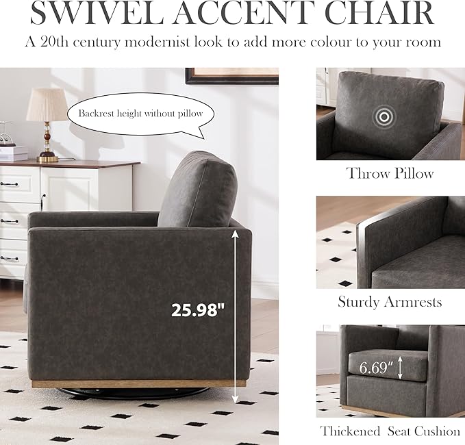 Aoiy &amp Wifon 30.7 W Swivel Accent Chair Set of 2 Mid Century Modern Swivel Chairs for Living Room Comfy Small Accent Chair PU Leather Gray