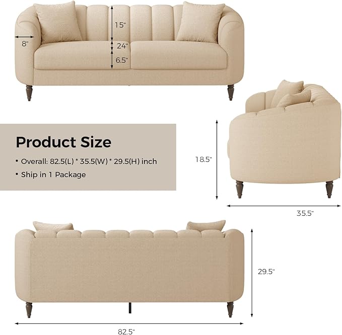 82 Inch Loveseat Sofa Modern Couch and Sofa Curved Petal Design Furniture Sturdy and Easy Installation Small Sofa for Living Room Bedroom Office and Apartment Terry Fleece Fabric Apricot