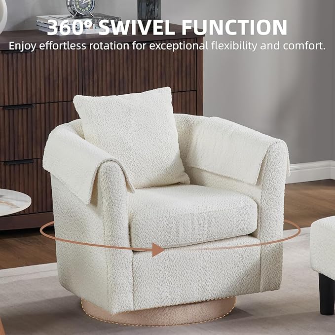 42 W Oversized Swivel Barrel Chair with Storage Ottoman Modern Upholstered Accent Chair Comfy Round Swivel Reading Sofa for Living Room or Bedroom