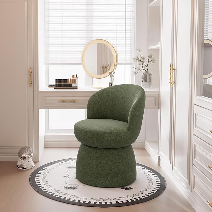 Rowill 360 Degree Swivel Accent Chair Set of 2 Modern Green Barrel Chairs Boucle Fabric Upholstered Comfy Chair for Living Room Bedroom Dining Room Reading Nook
