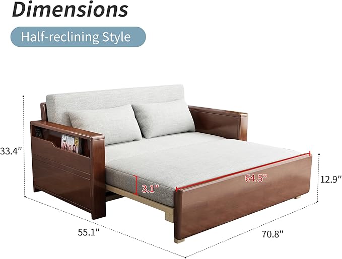 70.8 Modern Grey Convertible Sofa Sleeper Plush 3-in-1 Reversible Chaise Sectional Pull Out Bed with Pillows Durable Solid Wood Frame for Living Room Apartment Office Guest Room