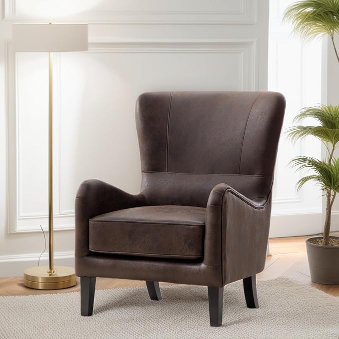 Chifee &amp Vingol 28W Mid-Century Accent Chair Modern Wingback Club Chairs Faux Leather Upholstered Armchair with High Backrest Ergonomic Single Sofa Chair for Living Room Bedroom Reading NookPU B
